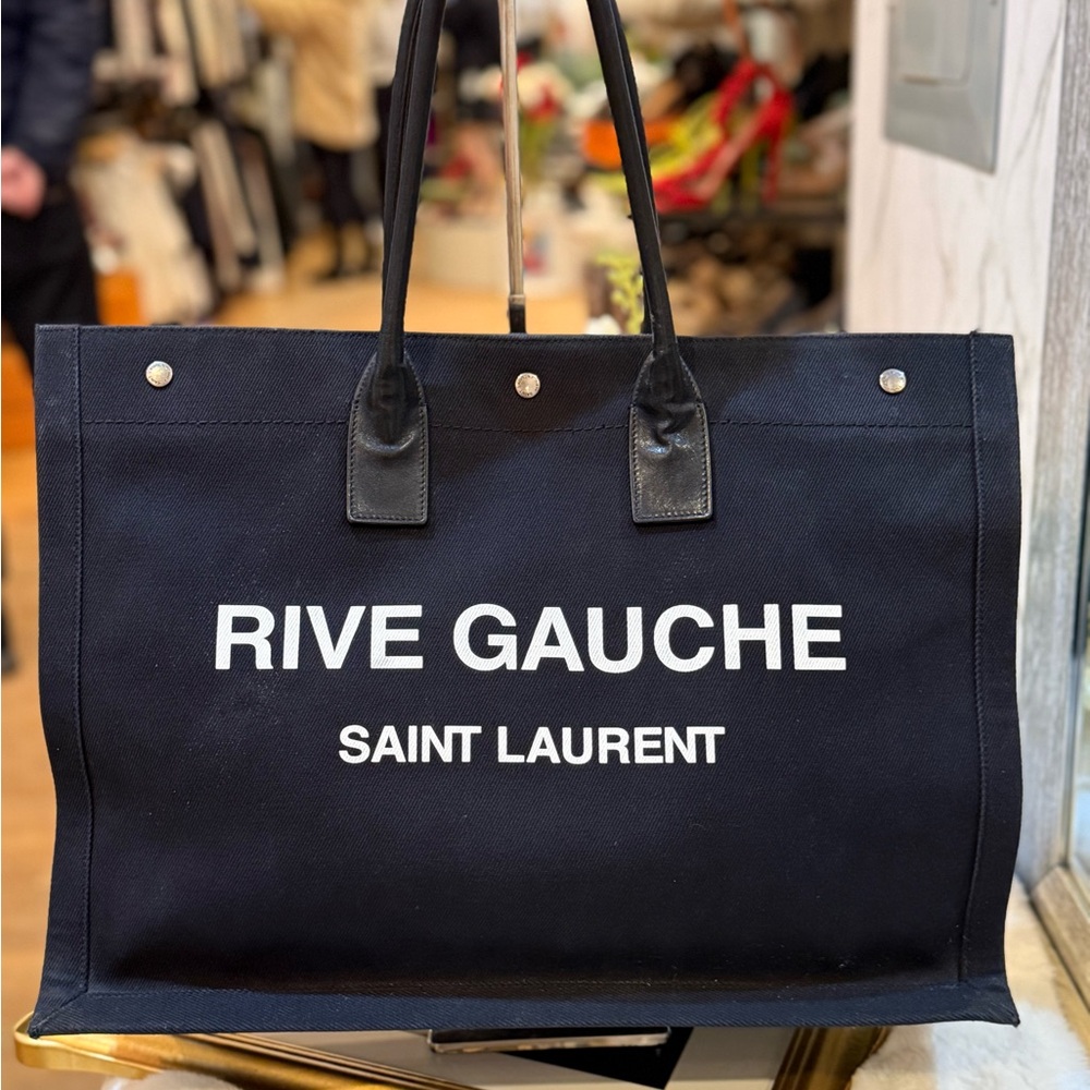 Saint Laurent Rive Gauche Black Canvas Tote